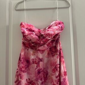 HELLO MOLLY Floral Pink Strapless Dress Size Large | Strapless